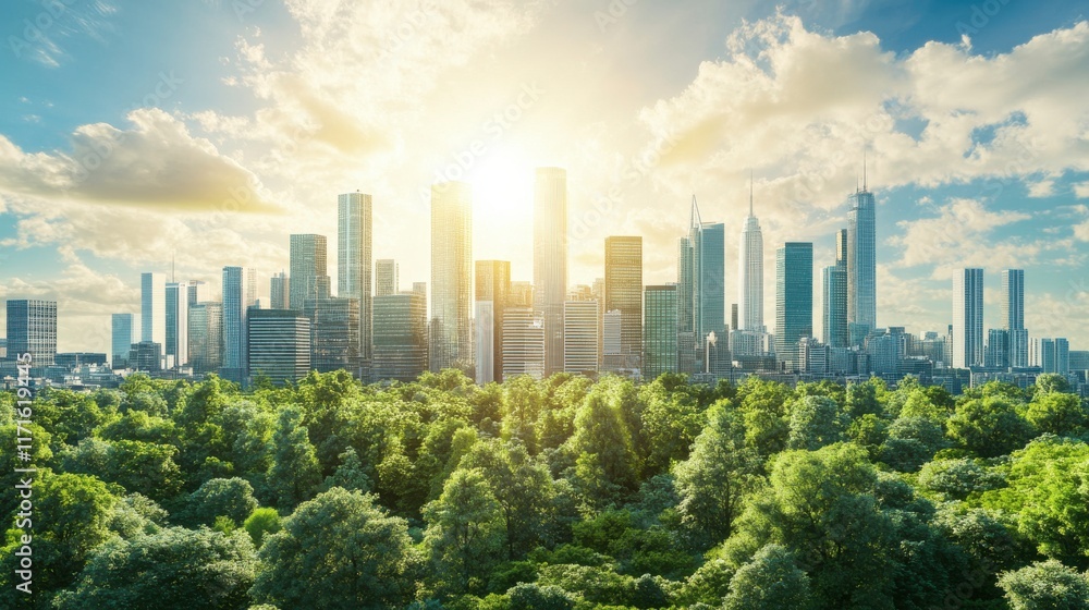 Fototapeta premium Urban Growth: Aerial View of Skyscrapers and Wetlands