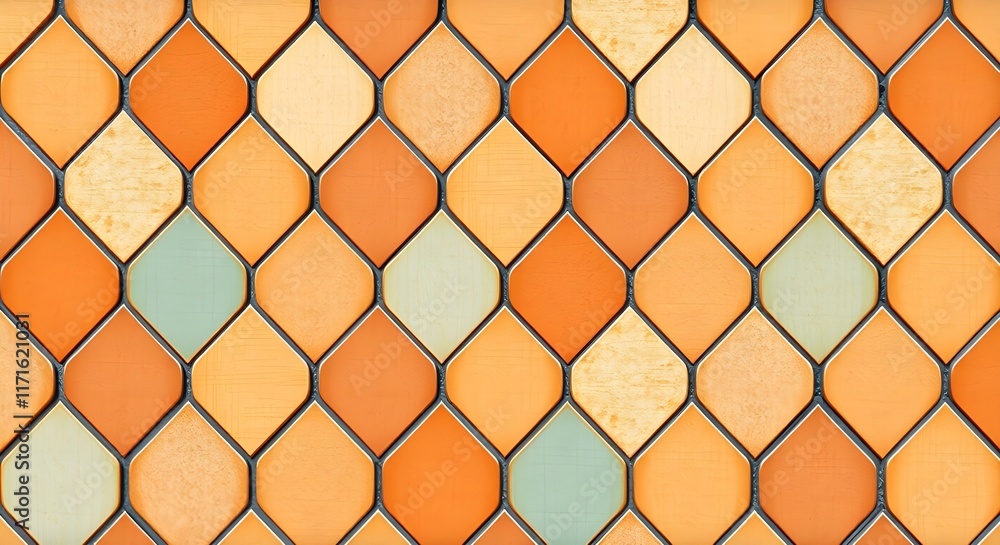 Fototapeta premium Interlocking diamond-shaped terracotta tiles in a seamless pattern, featuring a palette of warm browns and creams