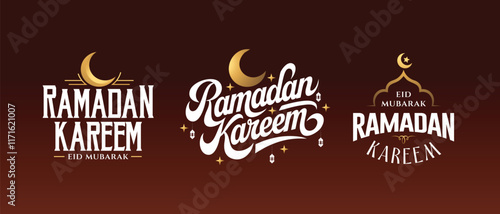 Ramadan Kareem, eid mubarak typography logo set, islamic day background