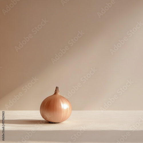 Simple ceramic onion decoration on a smooth surface with neutral background h...