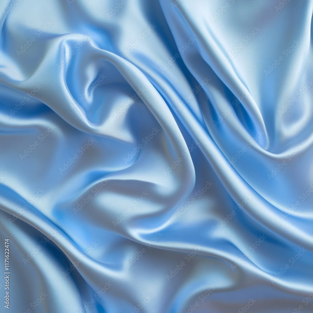 Obraz premium Soft blue fabric background with flowing waves in a smooth, satin texture
