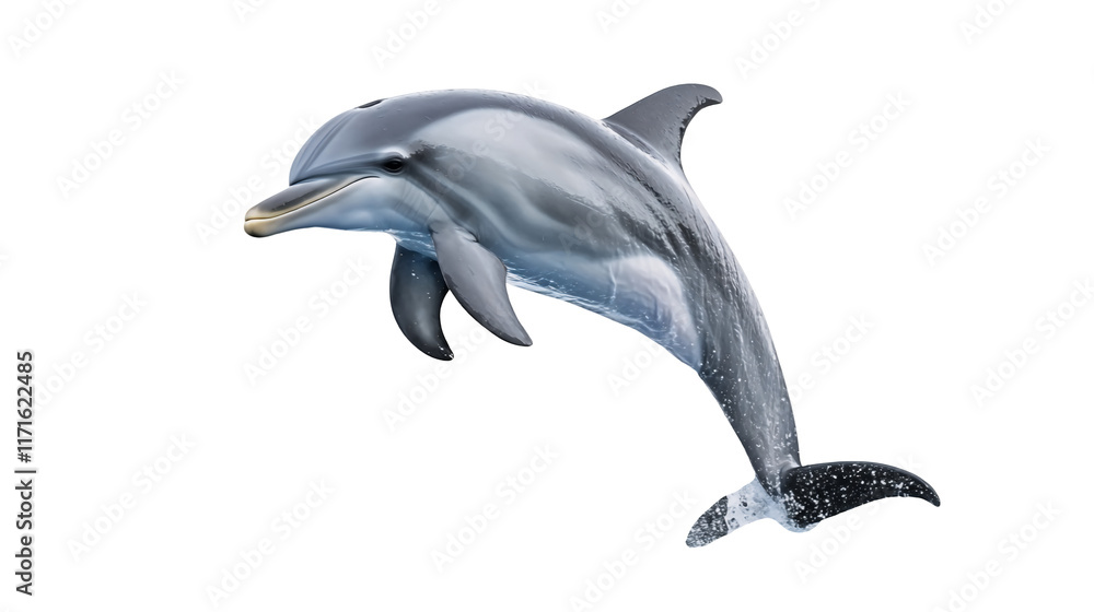 Fototapeta premium A playful dolphin leaping out of the water isolated on a transparent background, PNG