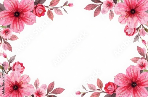 A watercolor floral border in pink and red hues. Space for a personalized message in the center.