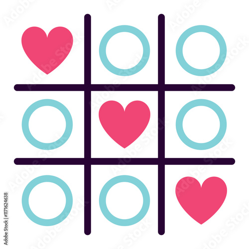 Tic Tac Toe. Valentine's Day. Flat style vector illustration