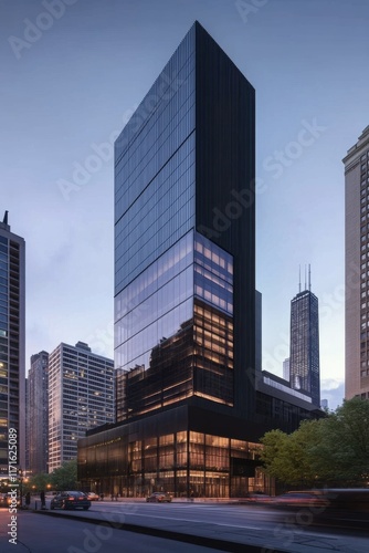 Modern architecture stands tall amidst historic buildings in downtown Chicago...