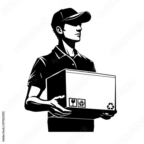 Delivery man holding parcel box 