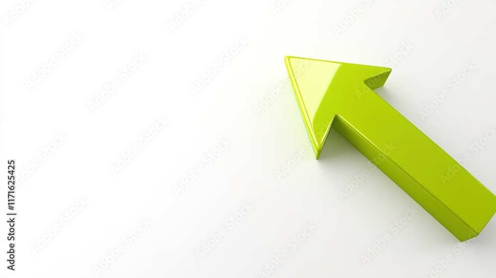 Bold green arrow points upward against minimalist white backgrou Bold green arrow points upward against minimalist white backgrou