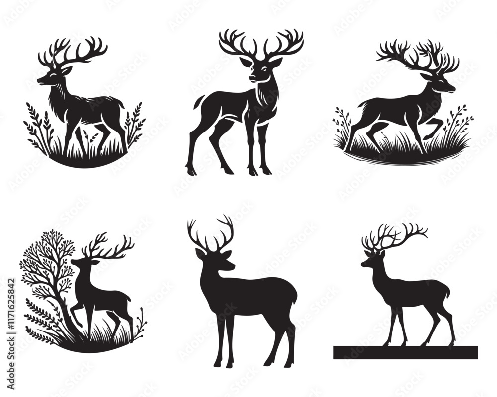 Naklejka premium Black Deer Silhouette Vector Art on Transparent Background