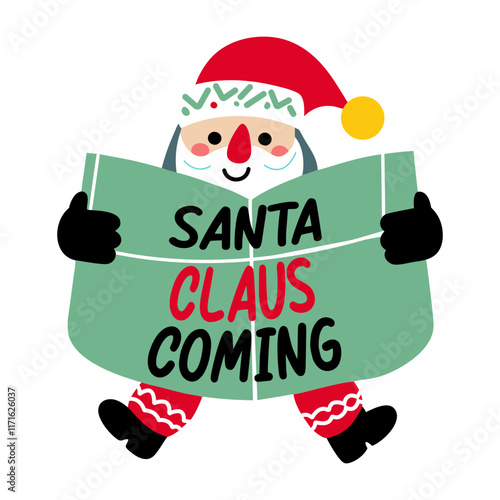 A flat sticker of a santa clause holding a map