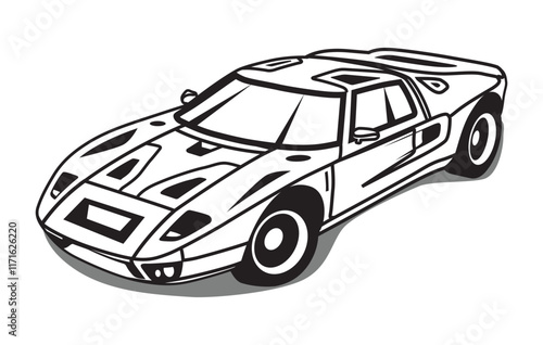 Abstract Classic vintage sports car silhouette vector 
illustration in black and white drawing style on a 
white background,coloring book.