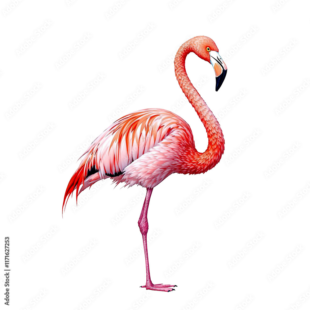 Obraz premium Graceful Flamingo Standing on One Leg with Vibrant Pink Feathers on transparent background