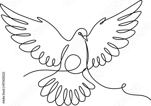 Continuous one line art drawing. Cute dove bird art. Vector illustration isolated. Minimalist design handdrawn.