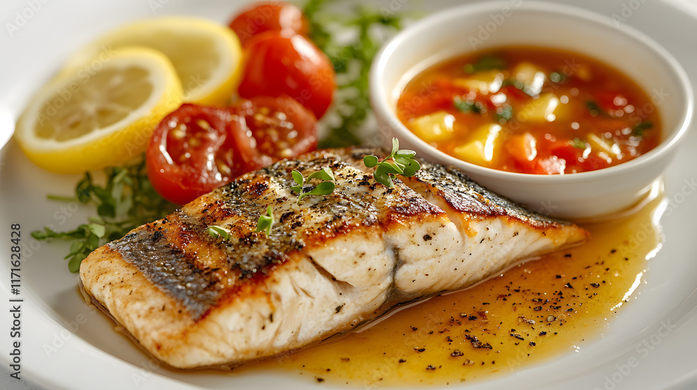 A Culinary Masterpiece: Fresh Australian Fish Served with a Heartwarming Vegetable Soup A Culinary Masterpiece: Fresh Australian Fish Served with a Heartwarming Vegetable Soup