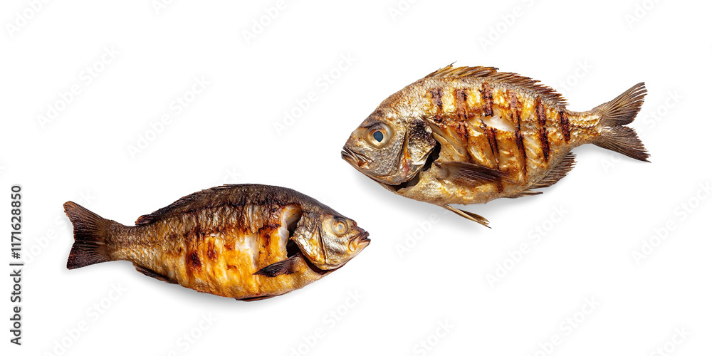 Grilled Fish with Charred Grill Marks on a Transparent Background Grilled Fish with Charred Grill Marks on a Transparent Background