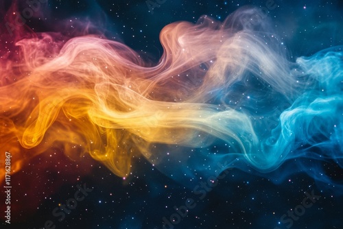 Colorful smoke swirling in the cosmos with stars shining brightly at night