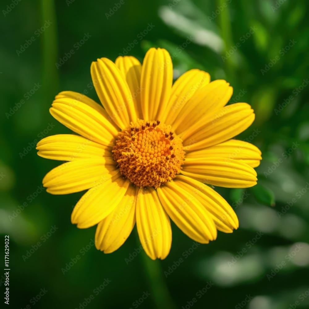 Yellow daisy flower, vibrant petals, macro photography, blurred green background, nature close-up, detailed center, sunflower-like bloom, garden flower, bright sunny day, sharp focus, botanical imager Yellow daisy flower, vibrant petals, macro photography, blurred green background, nature close-up, detailed center, sunflower-like bloom, garden flower, bright sunny day, sharp focus, botanical imager