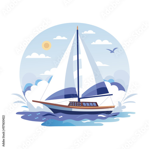 An illustration of sailing boat in flat style