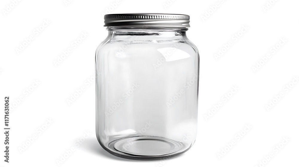 Isolated empty glass jar with a metal lid isolated on solid white background. Isolated empty glass jar with a metal lid isolated on solid white background.