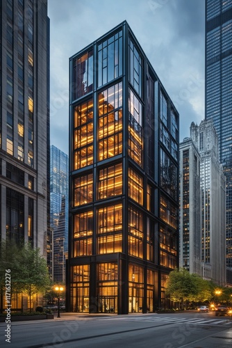 Modern architecture stands tall amidst historic buildings in downtown Chicago...