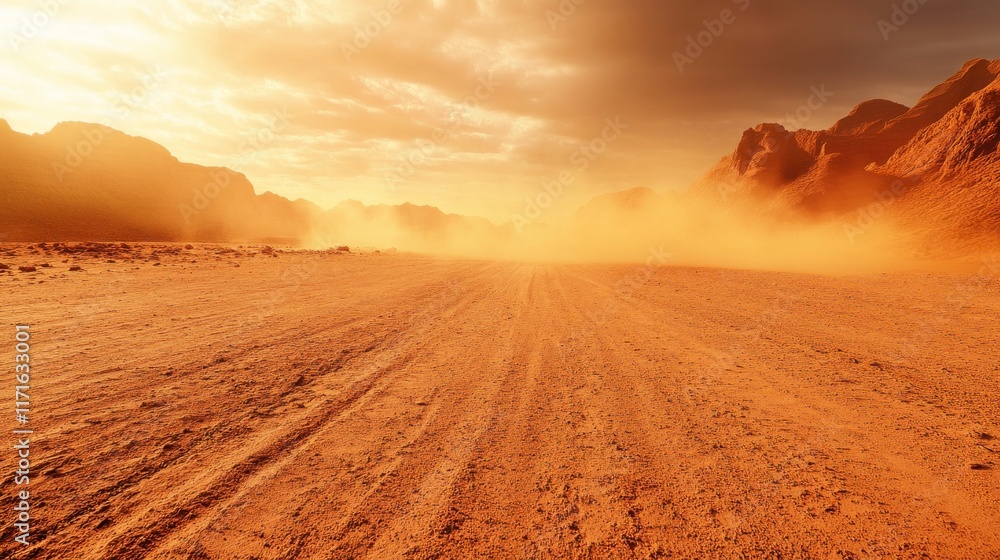 Dramatic Desert Landscape with Storm and Dust Effects Dramatic Desert Landscape with Storm and Dust Effects