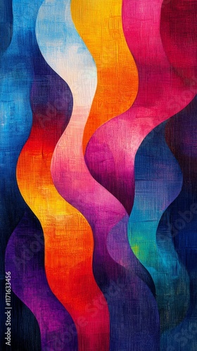 Vibrant wavy patterns in colorful abstract art showcasing bold shades of red,...