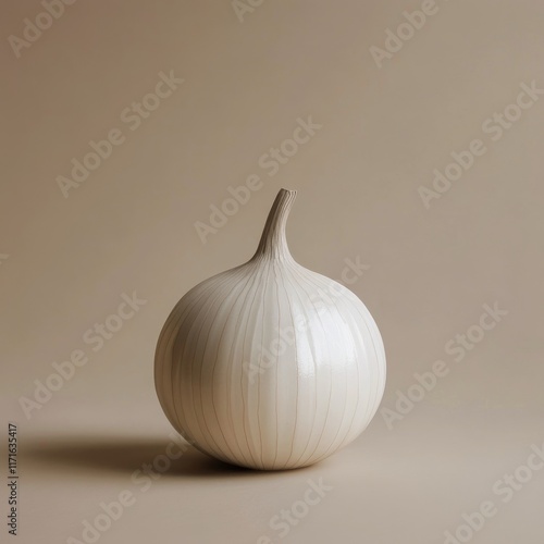 Simple ceramic onion decoration on a smooth surface with neutral background h...