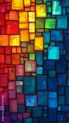 Colorful abstract artwork showcasing vibrant squares in bold hues and textures