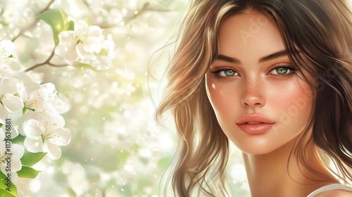 beautiful young woman - spring sale banner with copyspace photo