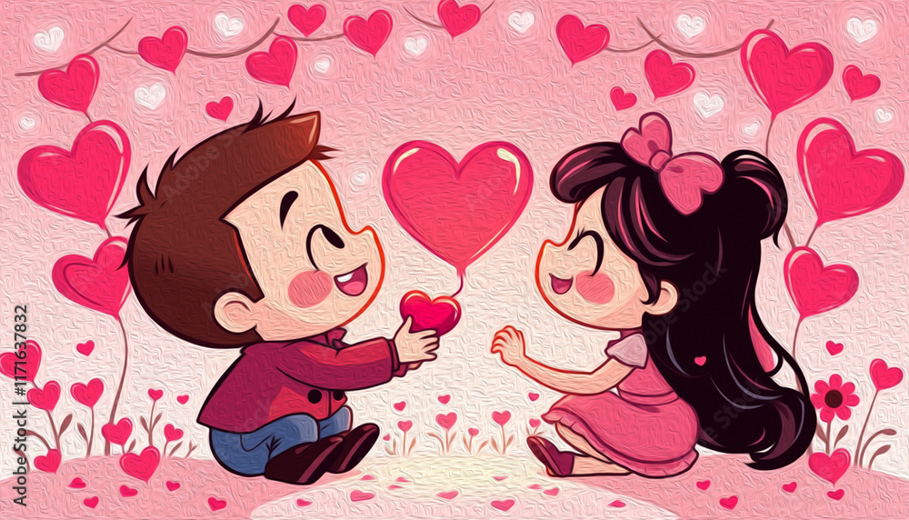 Valentine's Day card design. Illustration with oil paint. Pattern for printing on wall decorations, covers, wallpapers Valentine's Day card design. Illustration with oil paint. Pattern for printing on wall decorations, covers, wallpapers