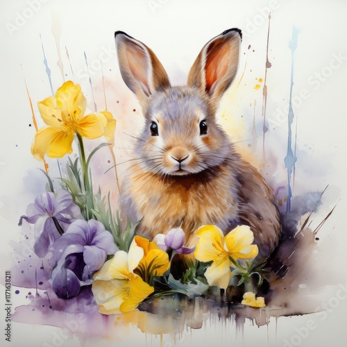 Cute rabbit among colorful flowers in a vibrant garden setting