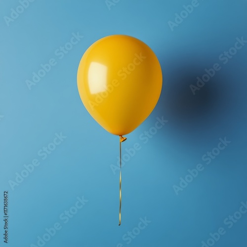 Bright yellow balloon floats against a vibrant blue background creating a che...