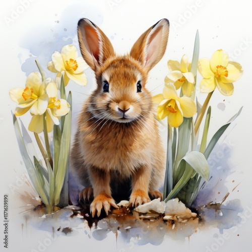 Cute rabbit among colorful flowers in a vibrant garden setting