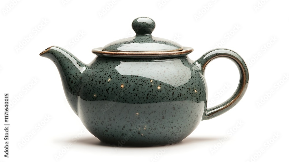 Isolated green ceramic teapot with a matching lid isolated on solid white background. Isolated green ceramic teapot with a matching lid isolated on solid white background.