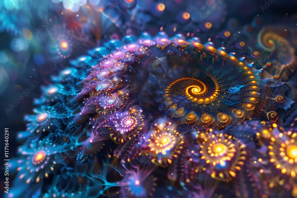 Vibrant fractal spiral in neon hues Vibrant fractal spiral in neon hues