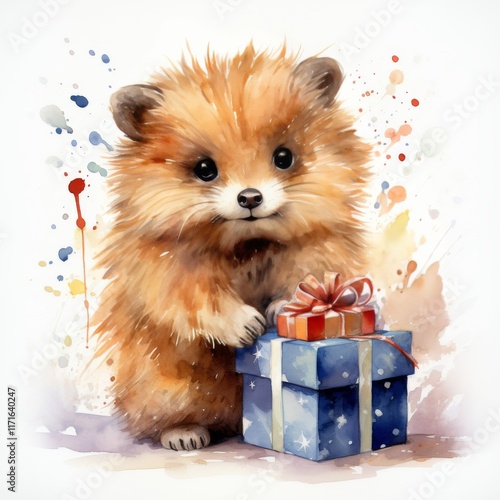 Cute puppy with a candle surrounded by flowers in a whimsical setting at a fe...