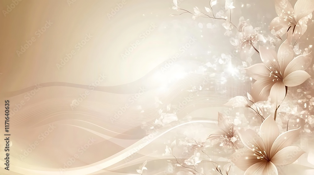 Elegant Beige Floral Design With Wave Background Elegant Beige Floral Design With Wave Background