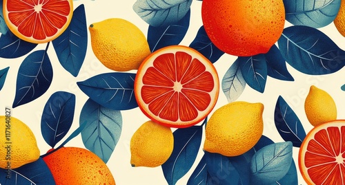 Bright citrus fruits with vibrant leaves on a clean background creating an ap...