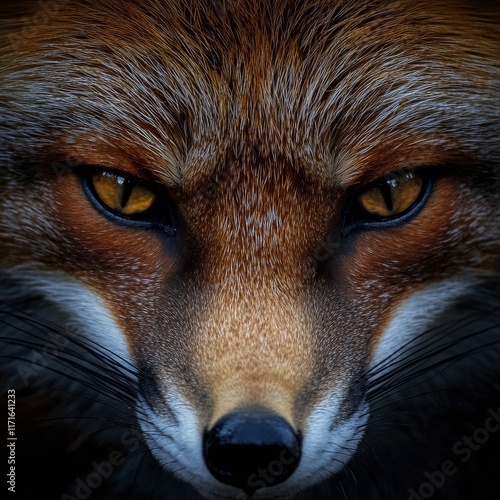 Close-up view of a fox revealing striking features and vibrant eyes in natura...
