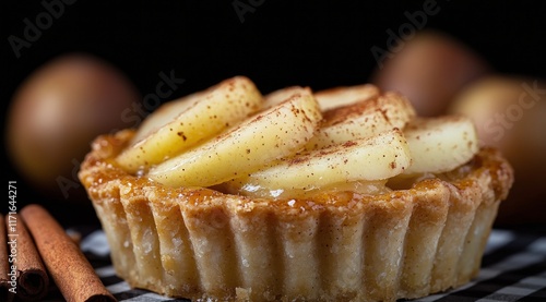 Delicious apple pie with golden crust and visible apple filling displayed on ...