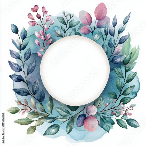 Beautiful watercolor floral frame with blank center for custom text or decora...