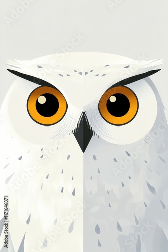 Snowy owl perched in winter landscape during golden hour with striking yellow...