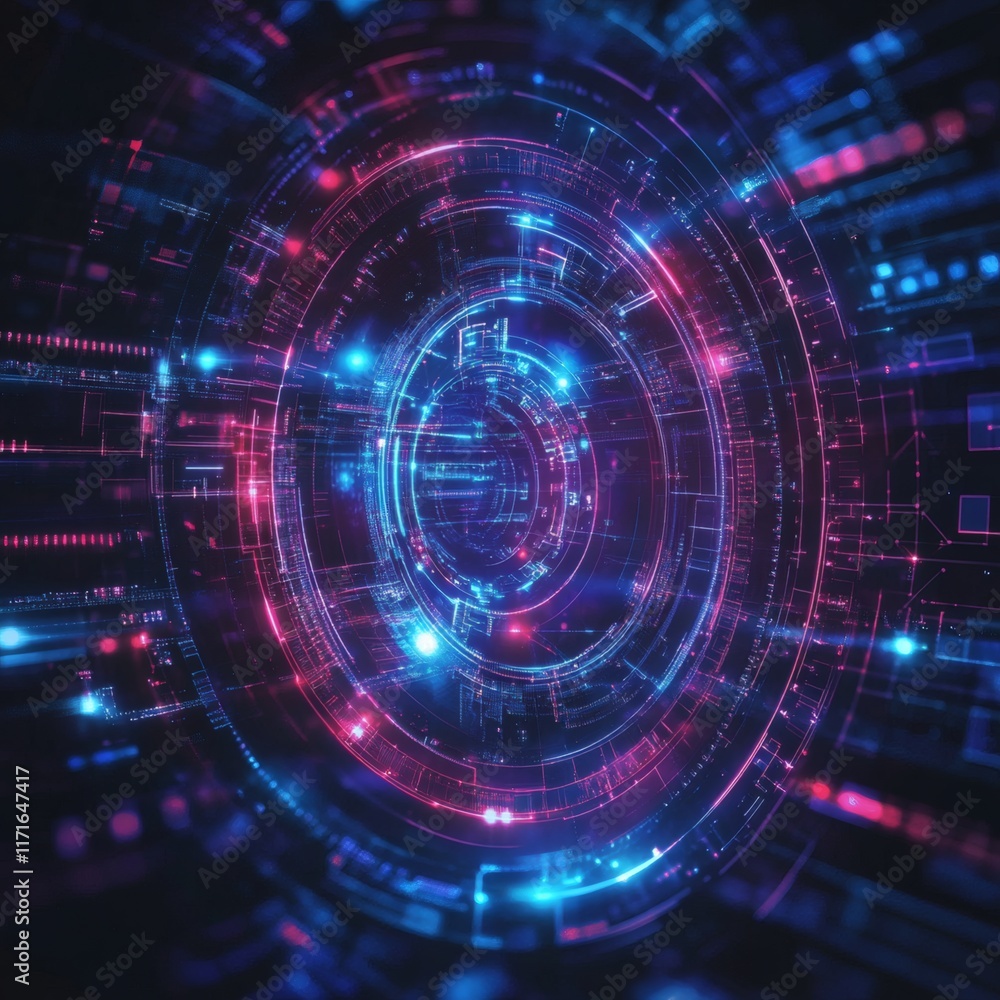 Fototapeta premium technology background with futuristic holographic interfaces and interactive digital displays