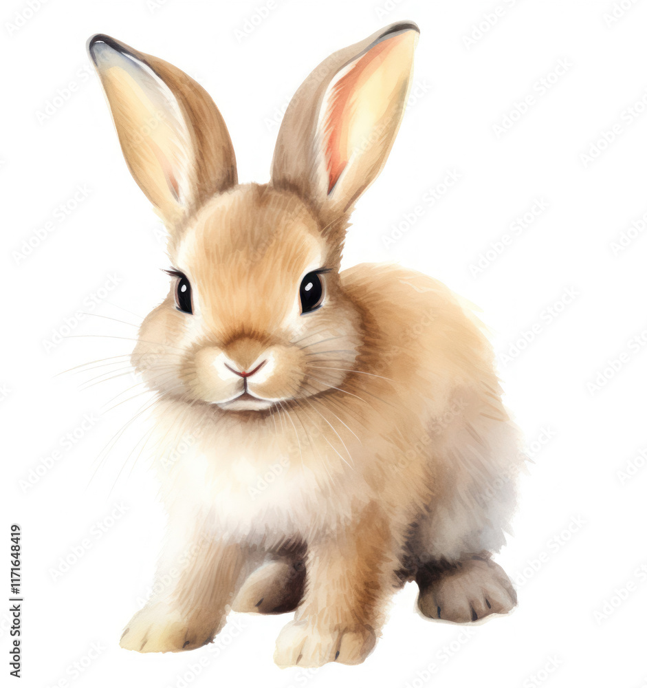 Fototapeta premium Cute hare made in watercolor technique: soft lines, delicate colors and playful character create nature