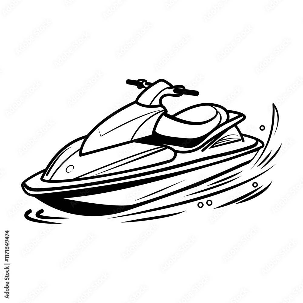 Doodle icon of a jet ski speeding on water Doodle icon of a jet ski speeding on water