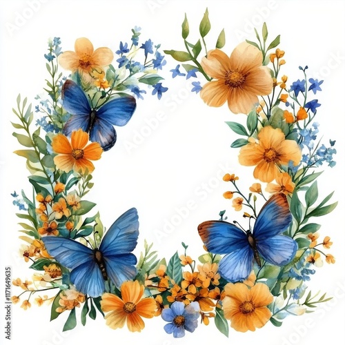 Colorful watercolor leaves create a decorative border for various design proj...