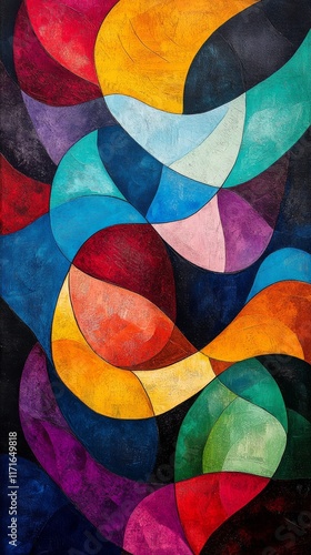 Vibrant wavy patterns in colorful abstract art showcasing bold shades of red,...