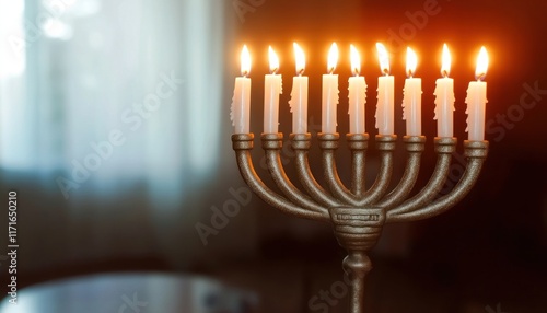 Burning hanukkah menorah celebrating jewish holiday tradition photo