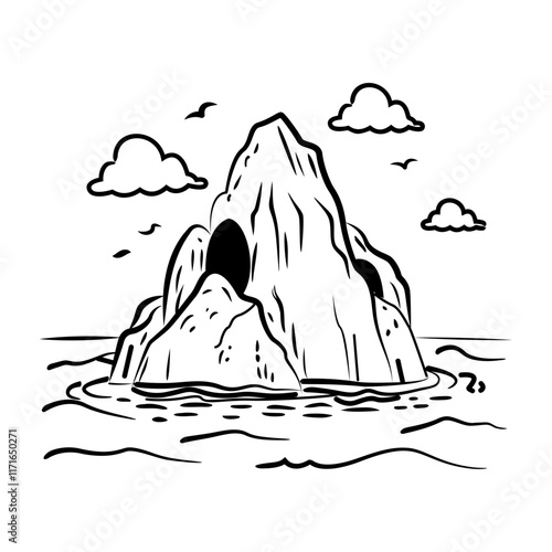 A hand drawn icon of coastal rocks