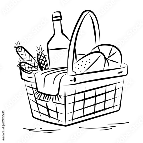 A hand drawn icon of a picnic basket