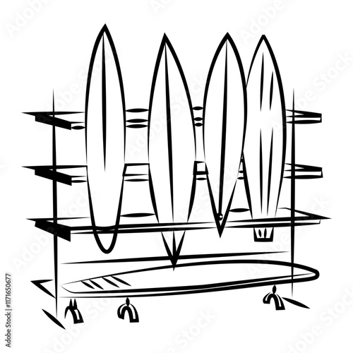 A hand drawn icon of surfboard rack